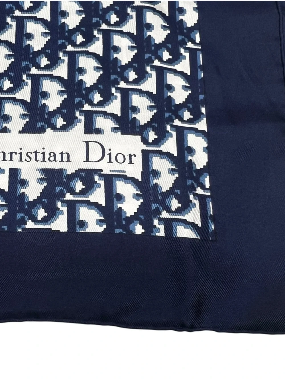Auth Christian Dior Oblique Trotter Navy Blue Monogram Logo Silk Scarf 34” Large